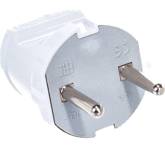 Вилка б/з белая 6А 250В (уп50/500шт)