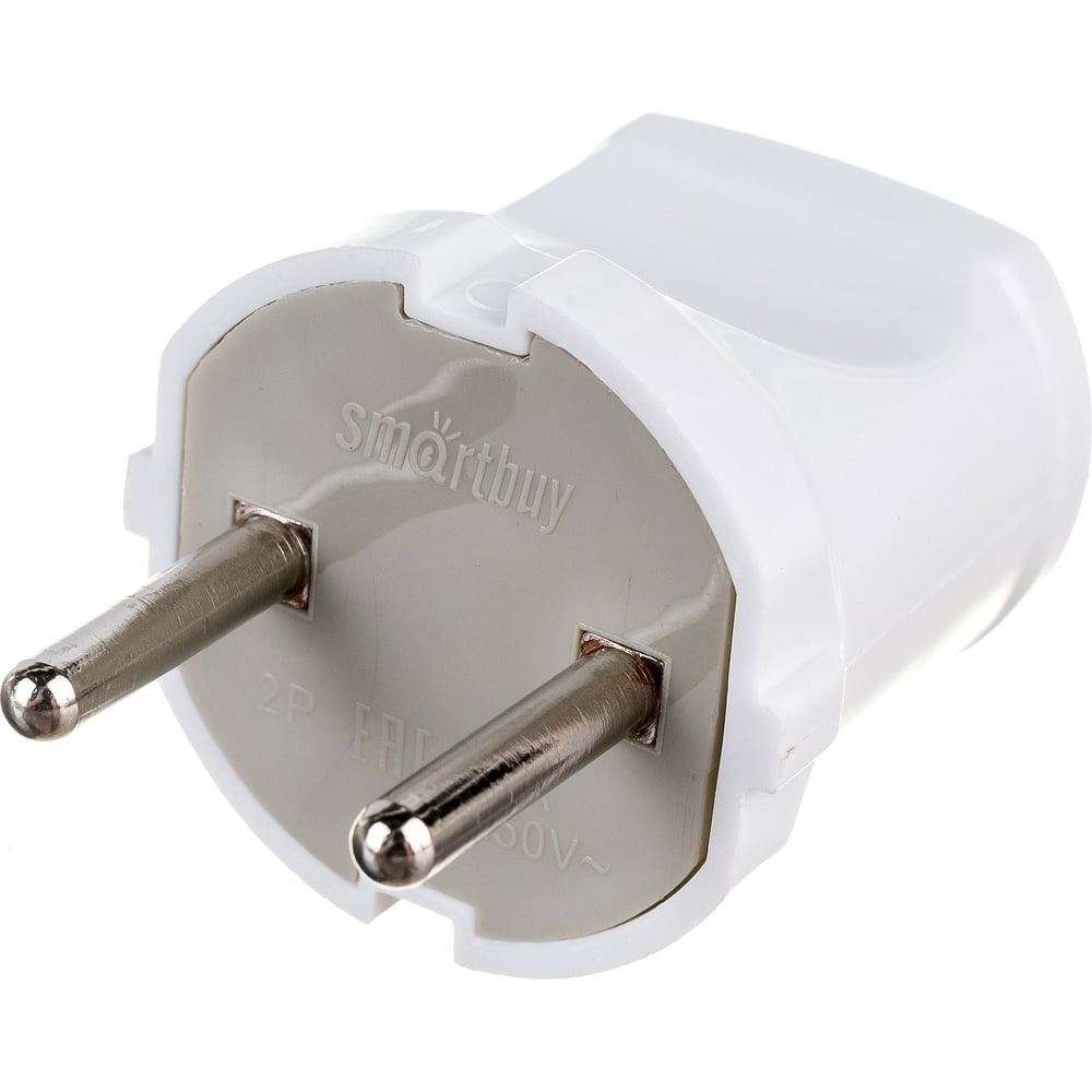 Вилка прямая без заземления белая 10А 250В (SBE-10-P04-w)80/9600