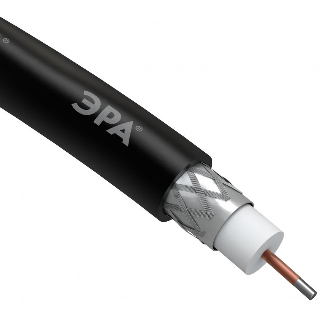 Кабель коаксиальный ЭРА RG-6U, 75Ом, CCS/(оплетка AL 64%), PE, цвет черный 100м