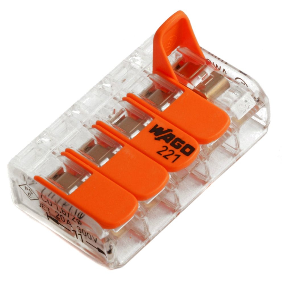 221-415 клемная колодка с рычагом 5х(0,14-4,0мм2) тип WAGO