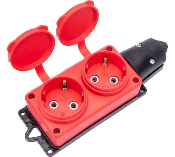 Колодка "UNIVersal" 2-х местная однофазная с заглушками с/з каучук 16А 250В IP44 (еврослот) (кр60)