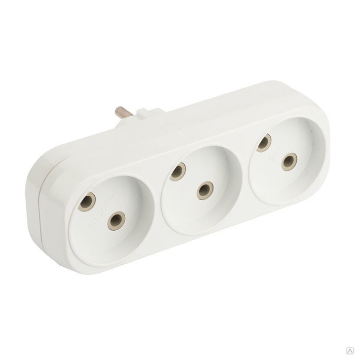 Разветвитель 3гн, б/з плоский белый 6А 250В