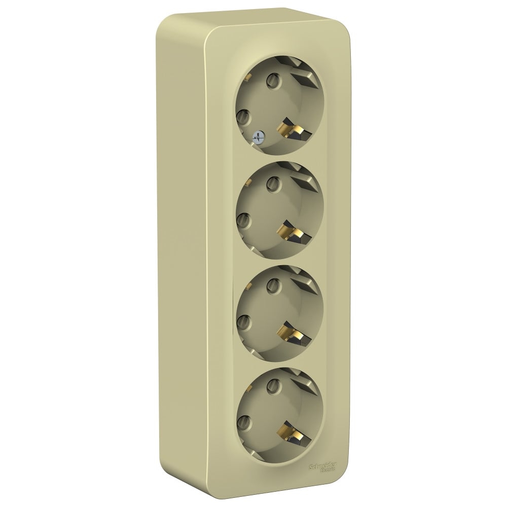 Розетка BLANCA наружная 4-я с заземлением со шторками с изоляционной пластиной 16А 250В белый