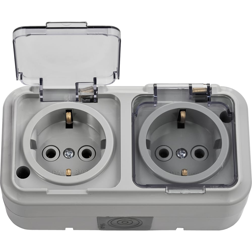 Розетка А16-302 ОП двухместная б/з с крышк.брызгозащ. IP54 "Пралеска Аква"