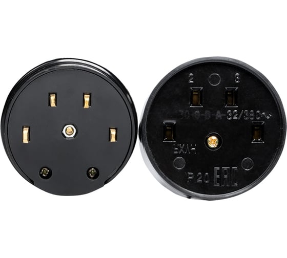 Разъем для плиты РШ-ВШ 32А 380В 3Р+РЕ (ОУ) карболитовый черный круглый 1233