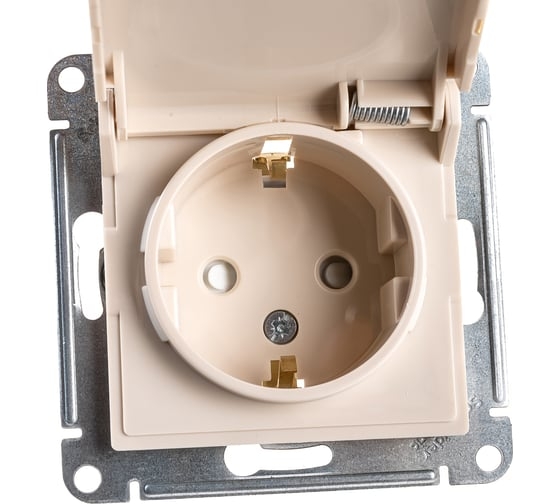 ATLAS Розетка с заземлением со шторками с крышкой 16А IP20 механизм бежевый ATN000246