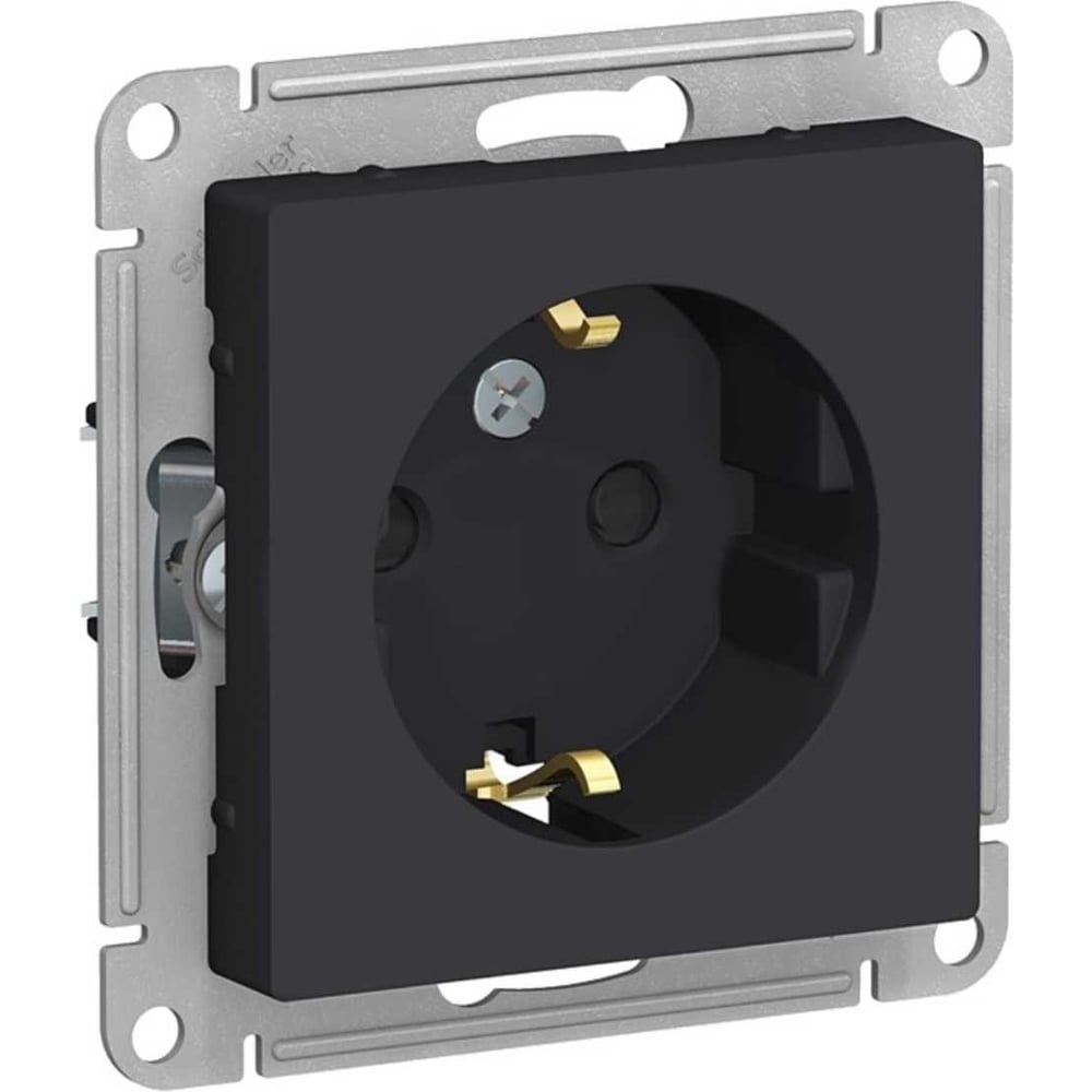 ATLAS Розетка с заземлением со шторками с крышкой 16А IP20 механизм карбон ATN001046