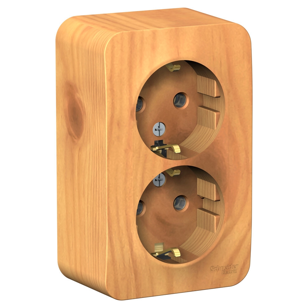 BLANCA розетка наружная двойная с заземлением без шторок, с изол. пластиной 16А, 250В, ясень 010215
