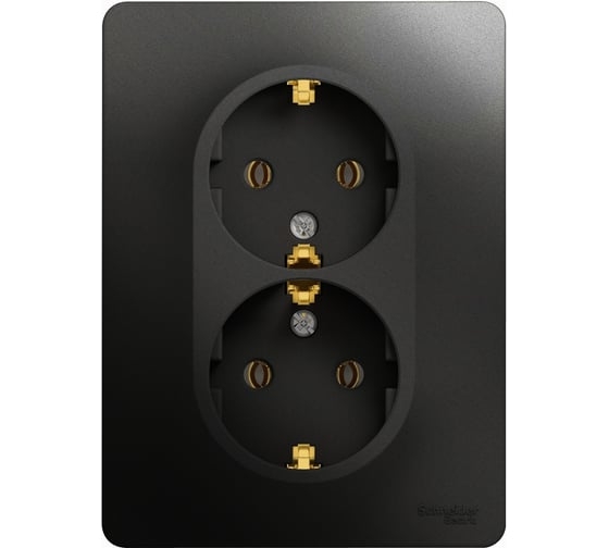 GLOSSA Розетка 2-ная с/з в сборе антрацит GSL000724