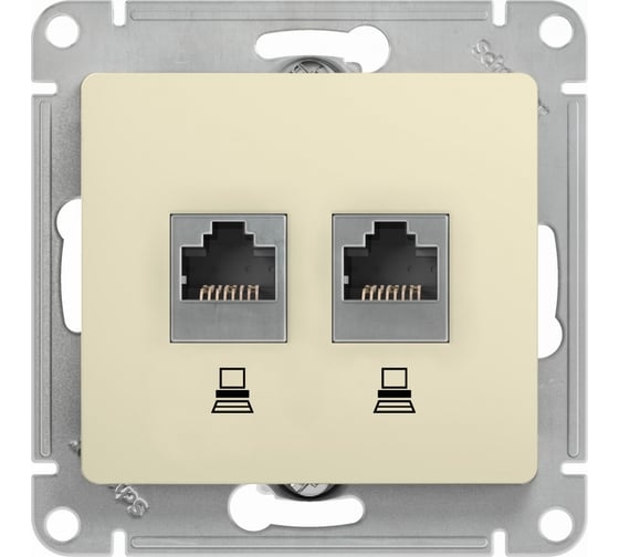 Glossa розетка двойная RJ45+RJ45 кат. 5Е беж GSL000285КК