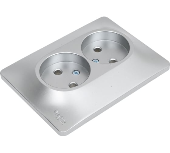 GLOSSA Розетка двойная без заземления в сборе алюминий GSL000320