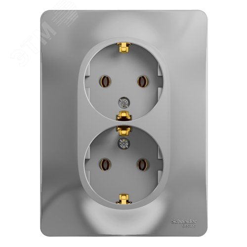 Glossa Розетка двойная с заземлением в сборе алюминий