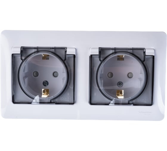 GLOSSA Розетка двойная с заземлением со шторками с крышками белая IP44 GSL000147