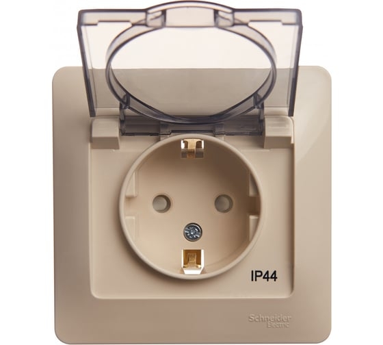 GLOSSA Розетка с заземл. со шт. с крыш. бежевая в сборе IP44 GSL000248