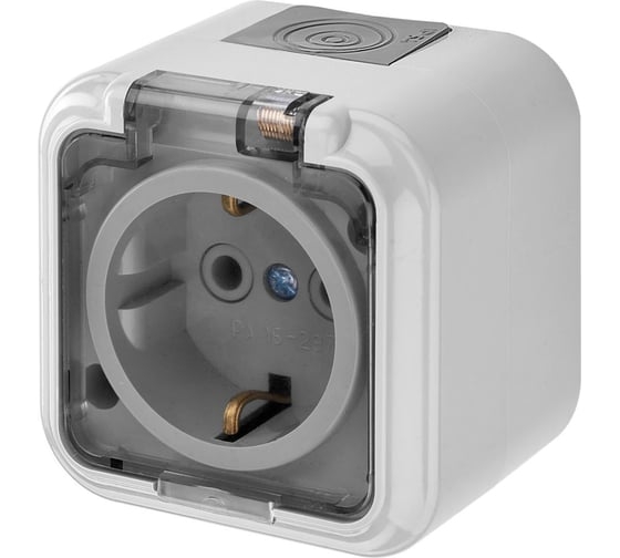 РА 16-296 Пралеска Розетка б/з с крышкой IP54 серый о/у