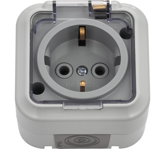 РА16-297 (3) Пралеска Розетка с/з с крышкой IP54 серый о/у