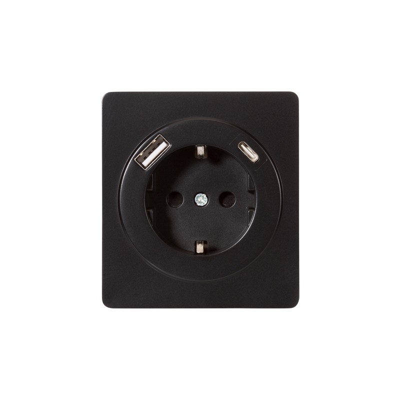 Розетка ROUND 1-ая с/з с/у з/ш 16А с USB A+C быстрой зарядки 5В/3А титан KRANZ KR-78-0704-2