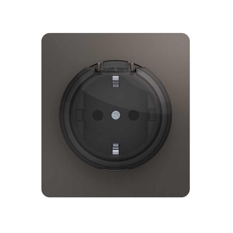 Розетка ROUND 1-ая с/з с/у со шторками и крышкой 16А титан KRANZ KR-78-0702-2