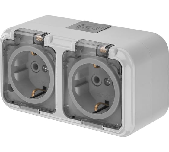 Розетка А16-303 ОП двухместная с/з с крышк.брызгозащ. IP54 "Пралеска Аква"