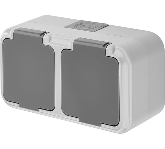 Розетка А16-303(03) ОП двухместная с/з с крышк.брызгозащ. серая IP54 "Пралеска Аква"