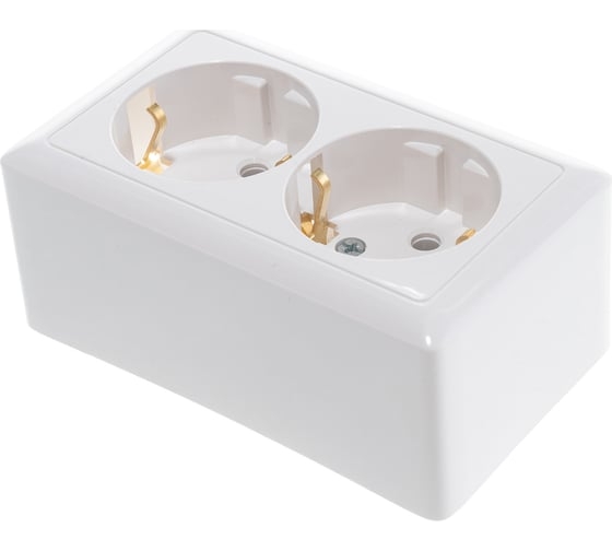 ХИТ Розетка двойная наружная белая с заземлением без шторок 16А 250В (RA16-238-B)