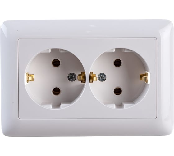 ХИТ Розетка двойная скрытая белая с заземлением без шторок 16А 250В (RS16-236-B)