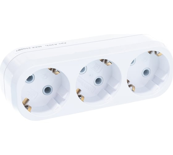 Разветвитель 3 гн. с/з плоский белый 16А 250В (уп50шт)