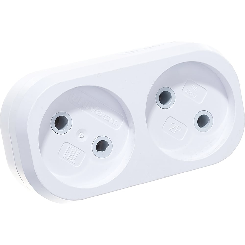 Разветвлитель 2гн. б/з плоский белый 6А 250В (уп50шт)