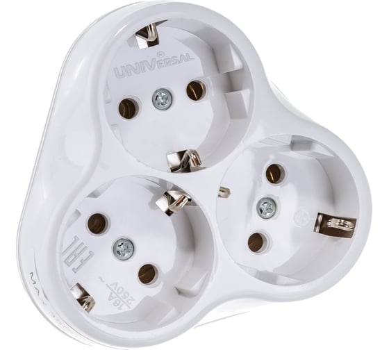 Разветвлитель 3 гн. с/з круглый белый 16А 250В (уп50шт) Ак303