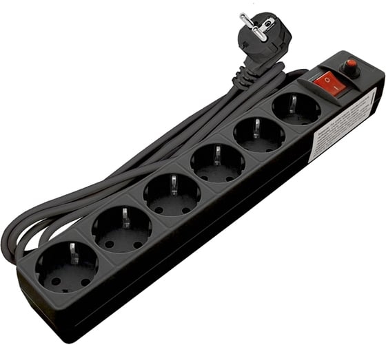 Сетевой фильтр "UNIVersal" ПВС 3*0,75 6гн.выключатель с индикацией черный 5м (уп15шт)