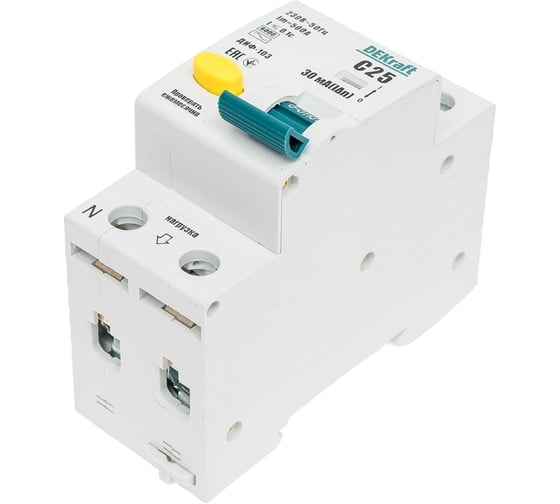 АВДТ диф-103 1Р+N 25А 30мА тип АС С 6кА арт: 16209DEK DEKraft