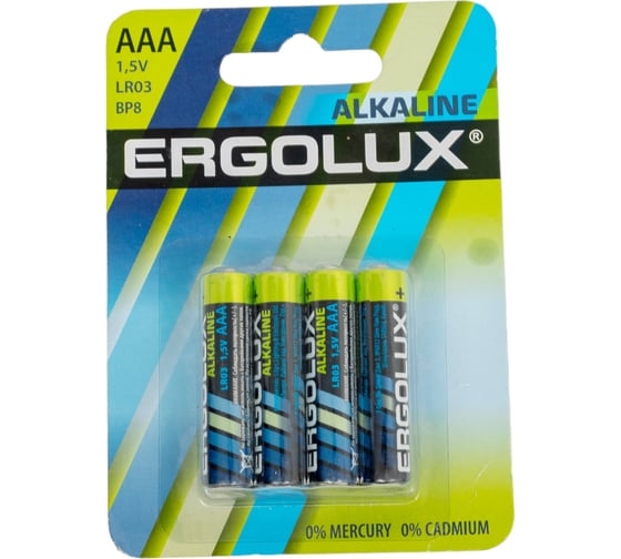 ERGOLUX LR03 Alkaline BL-4 (LR03-BL-4, батарейка, 1.5В)