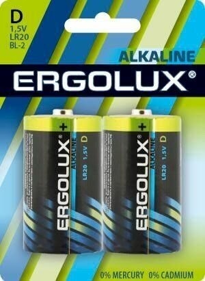 Ergolux.. LR20 Alkaline BL-2 (LR20 BL-2, батарейка, 1.5B) 1/2/12/96