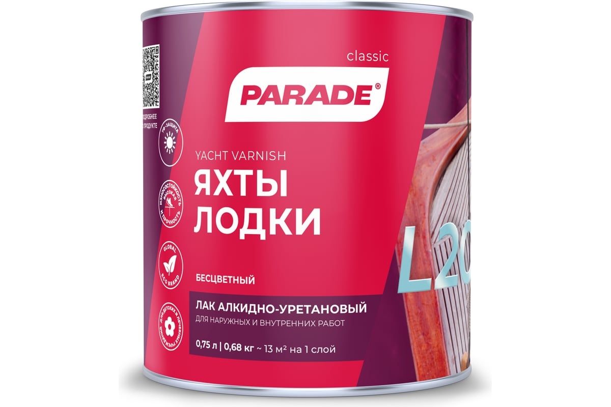 Лак Параде алкидно-уретановый L20 яхтный матовый 0,75л